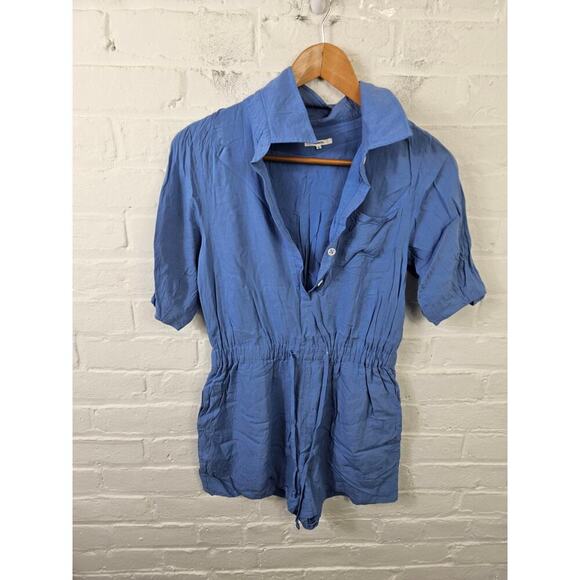 Tularosa Pants - Tularosa Women's One Piece Romper Short Sleeve Elastic Wait Blue Size Small